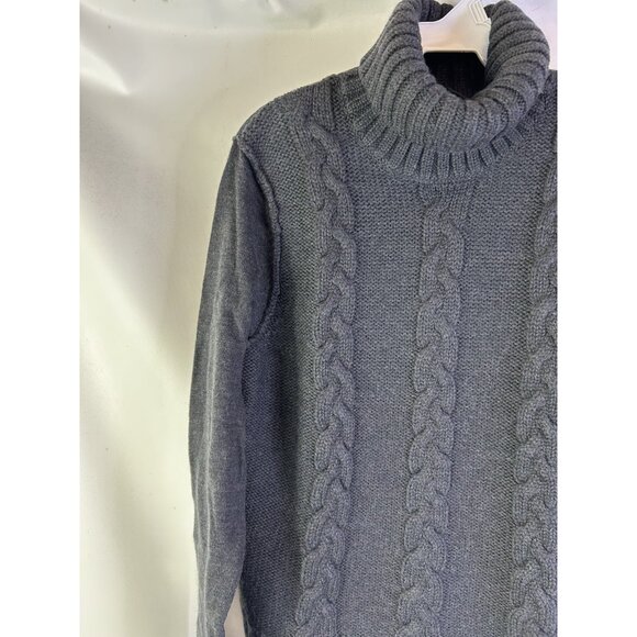 Vintage 90s Merino Wool Cable Knit Fisherman Turtleneck Sweater - Picture 6 of 8